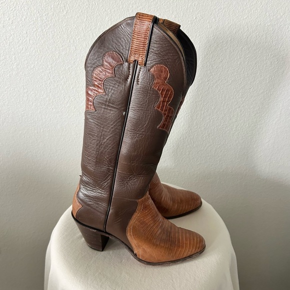 Justin Women’s Size 5.5 Two-Tone Lizard Skin Leather Tall Western Boots - Picture 3 of 7